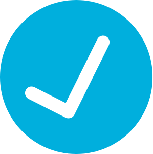 White checkmark inside a blue circle.