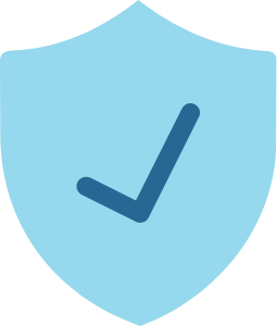 Shield with a checkmark in blue.