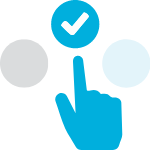 Blue icon of a hand selecting a check‑marked option.