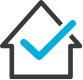 Icon of a house with a check mark through it.