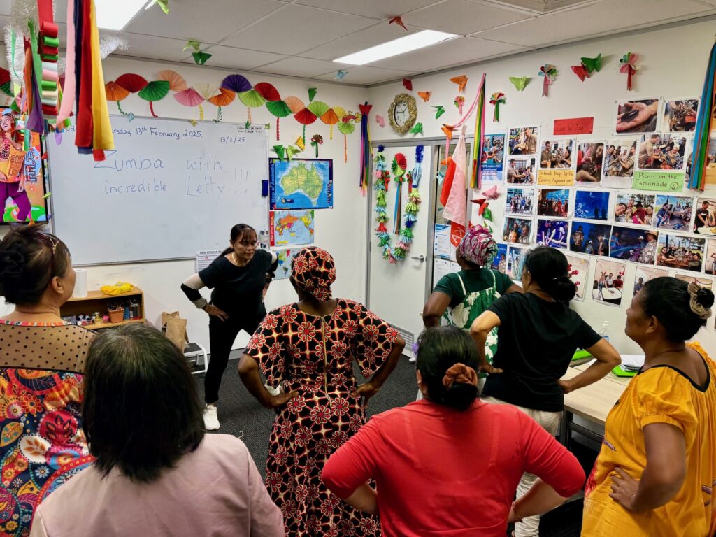 STEPS SEE participants in the classroom for a Zumba session run by Letty.