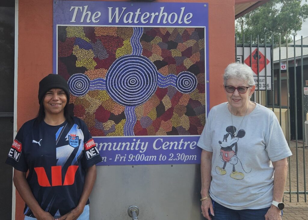 Lorraine and Stacey outside of the Waterhole - Community Centre building.