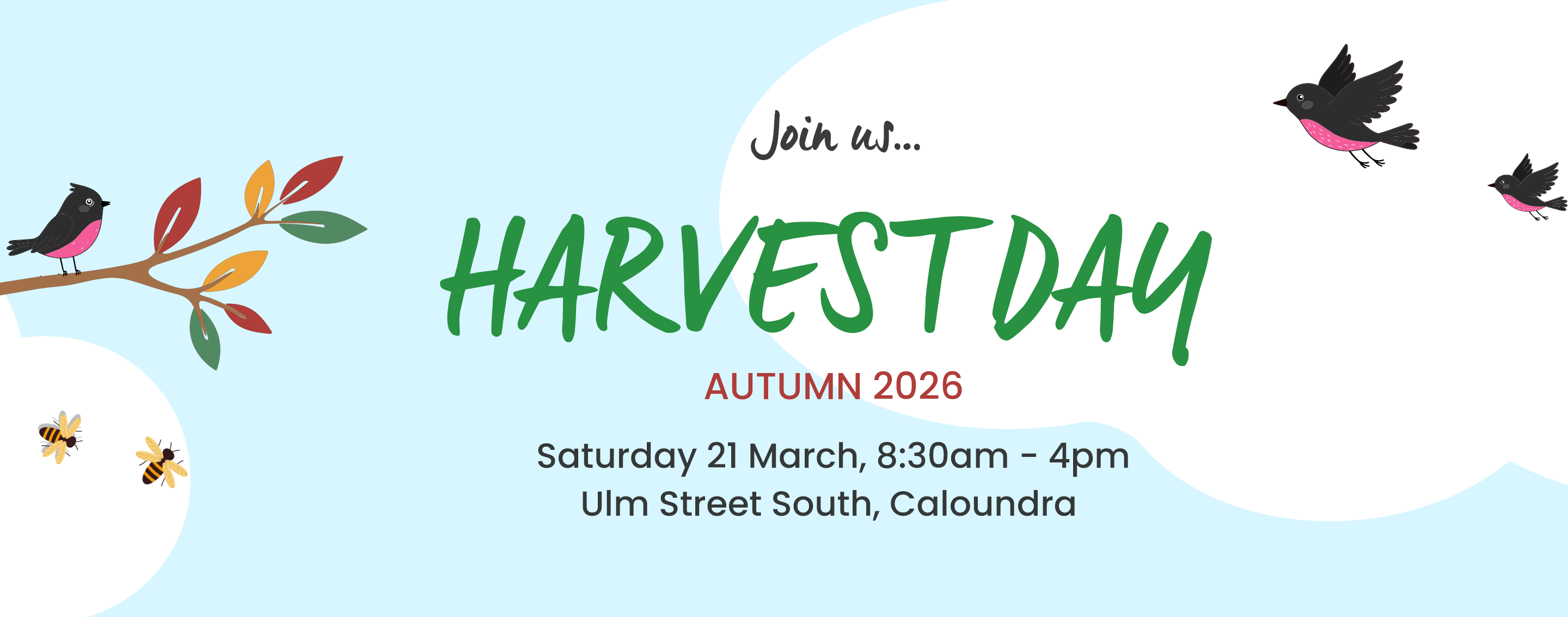 An image with a bird and the text 'STEPS Garden Centre. Join us. Harvest Day Autumn 2026. Saturday 21 March, 8:30am - 4pm'