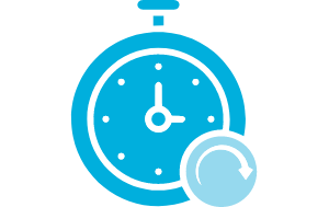 Blue stopwatch icon representing timeliness, efficiency and responsive support.