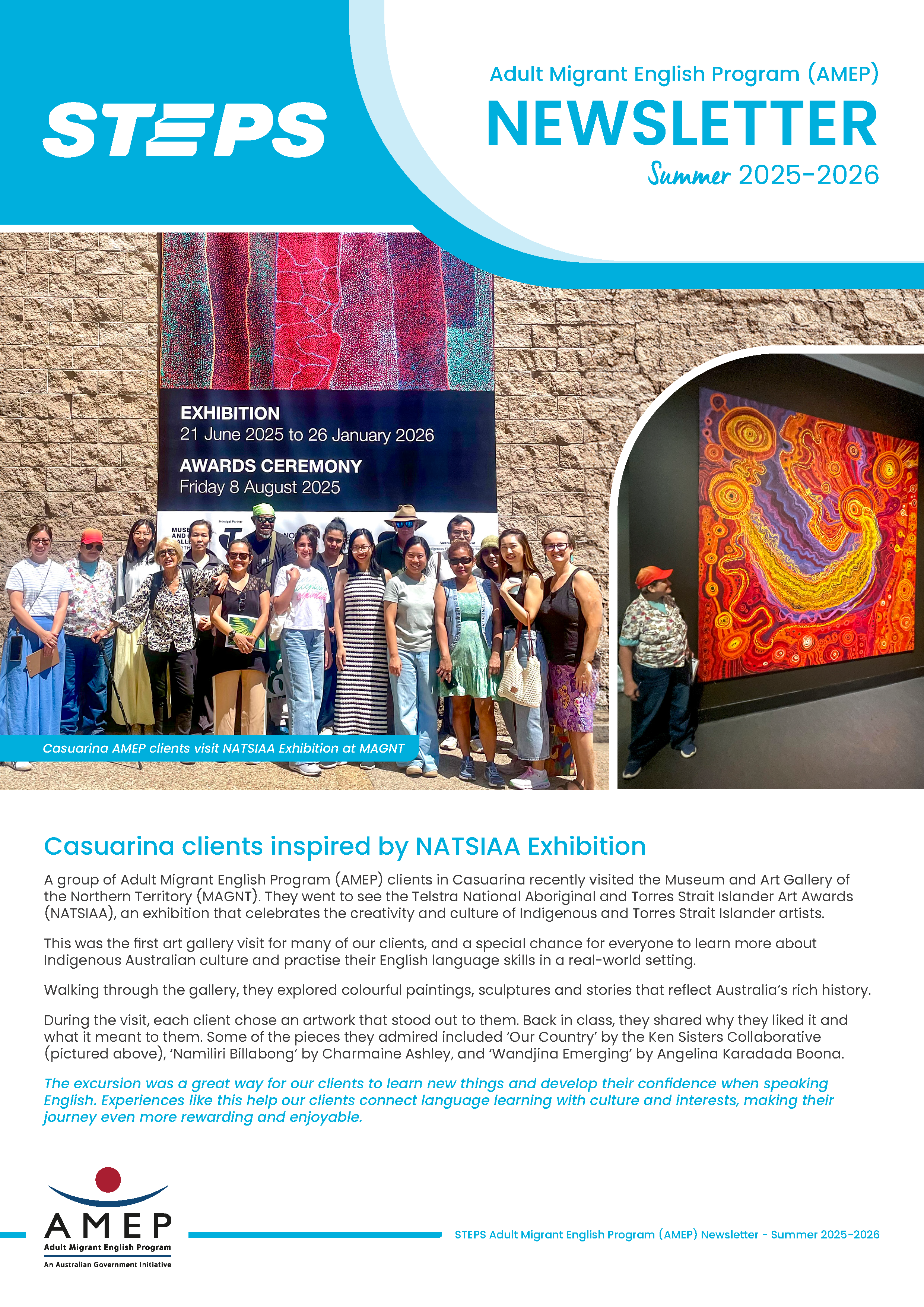 Front cover the for Sumer 2025 - 2026 Adult Migrant English Program (AMEP) newsletter