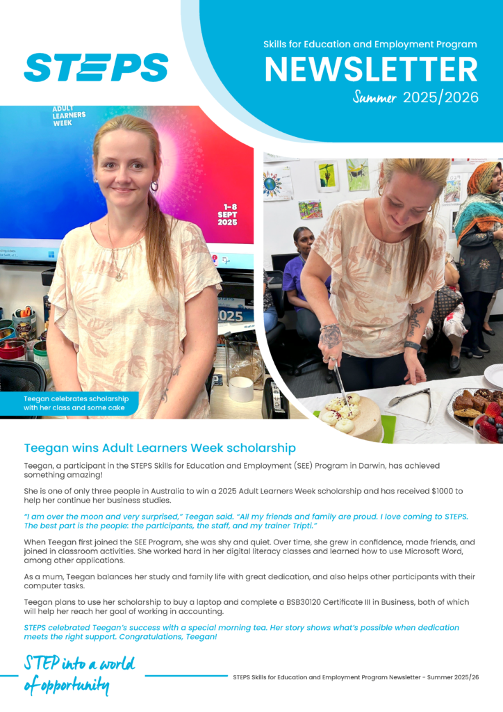 First page of the STEPS Skills for Education and Employment Summer 2025/26 Newsletter.