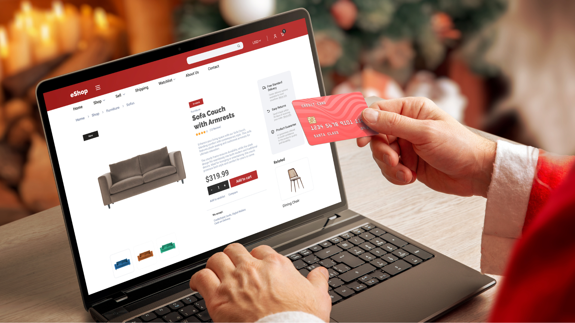 Person shopping online on a laptop while holding a credit card.