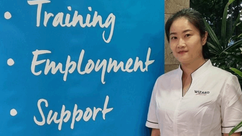 STEPS Adult Migrant English Program participant Tina outside of STEPS Casuarina