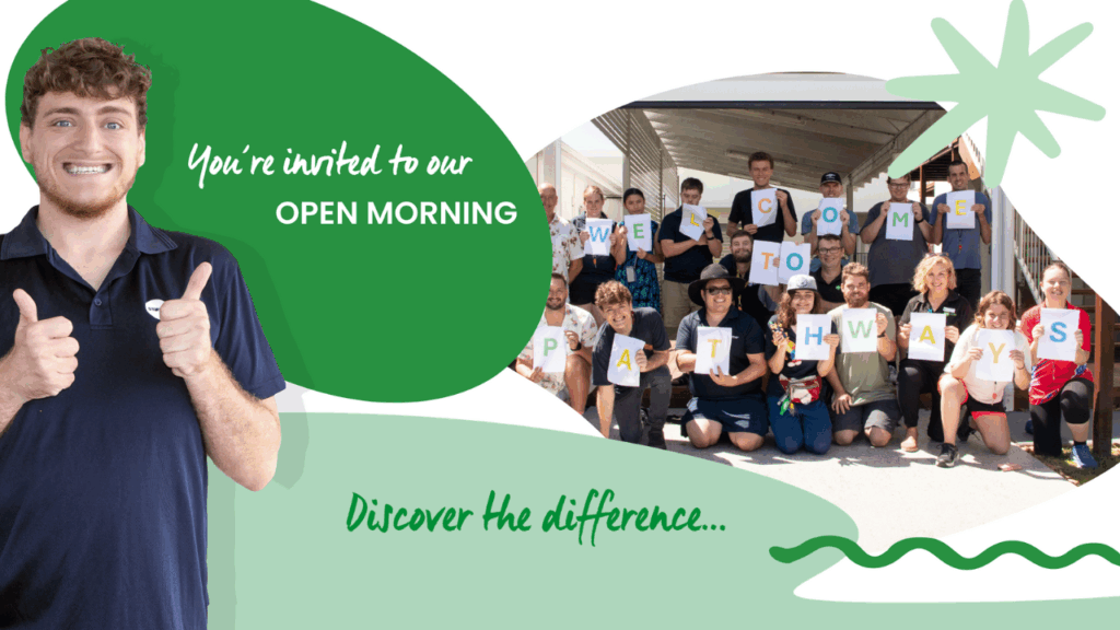 Banner with STEPS Pathways College students smiling with the text "You're invited to our open morning. Discover the difference..."