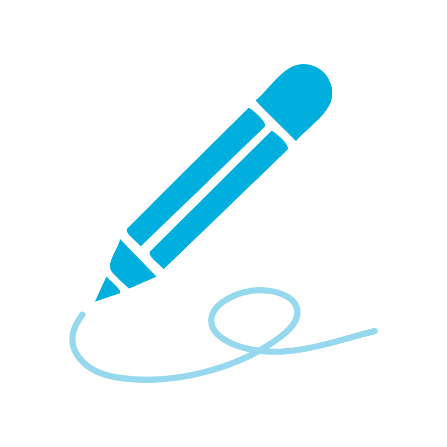 An icon of a blue pen writing