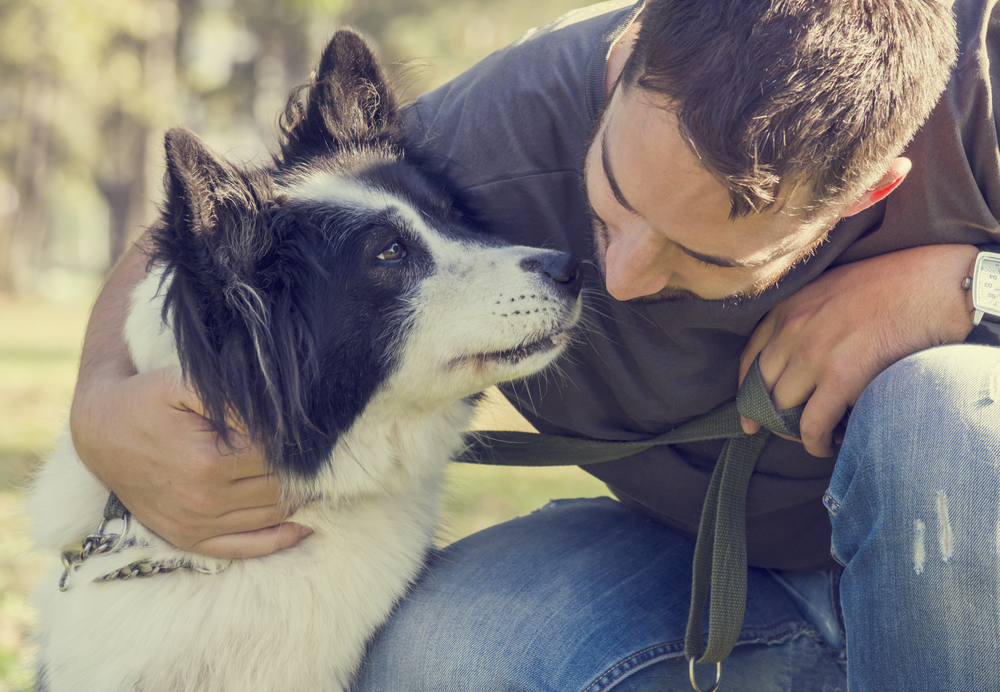 Man patting his dog