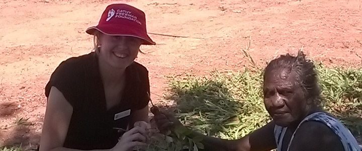 SEE trainer Nicole and student collect leaves in Galiwinku bush